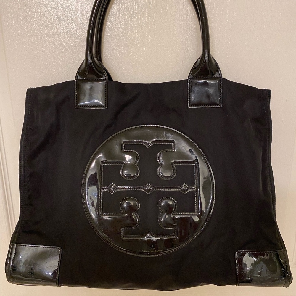 Tory Burch Ella black logo tote / satchel